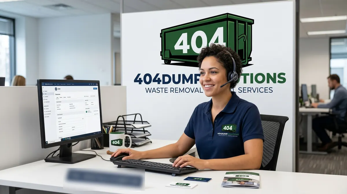 404 Dump Solutions team member wearing a headset at the customer-care desk
